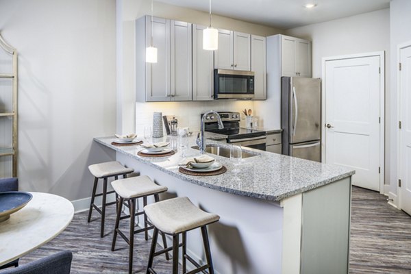 Modern kitchen with granite countertops at Album Indian Lake Apartments