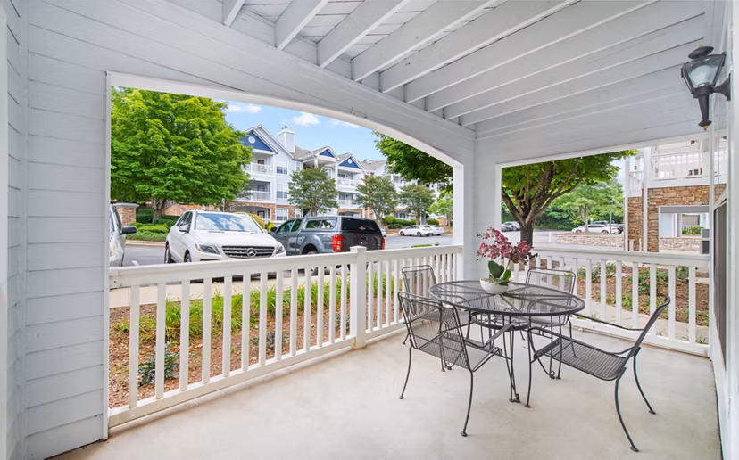 Spacious outdoor patio with modern furnishings at Avana Thornblade Apartments