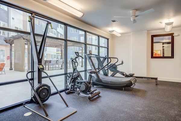 fitness center at The Rail Apartments