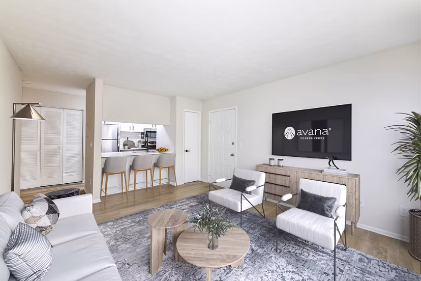 Luxury living room with stylish decor at Avana Powers Ferry Apartments