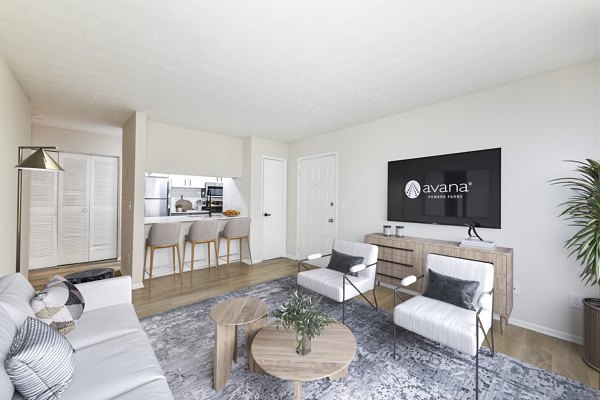 Luxury living room with stylish decor at Avana Powers Ferry Apartments