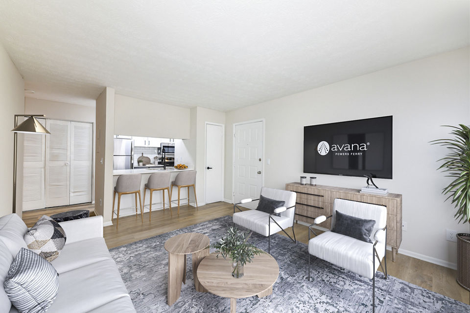 Luxury living room with stylish decor at Avana Powers Ferry Apartments