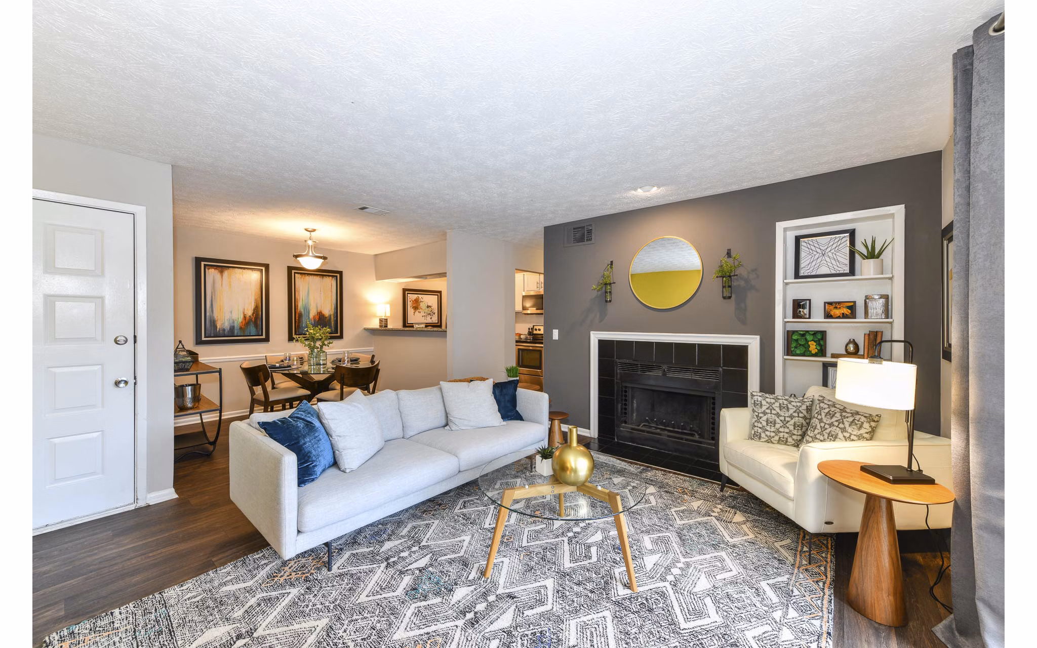 Contemporary living room with modern furnishings at Avana Powers Ferry Apartments