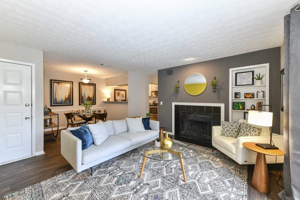 Contemporary living room with modern furnishings at Avana Powers Ferry Apartments