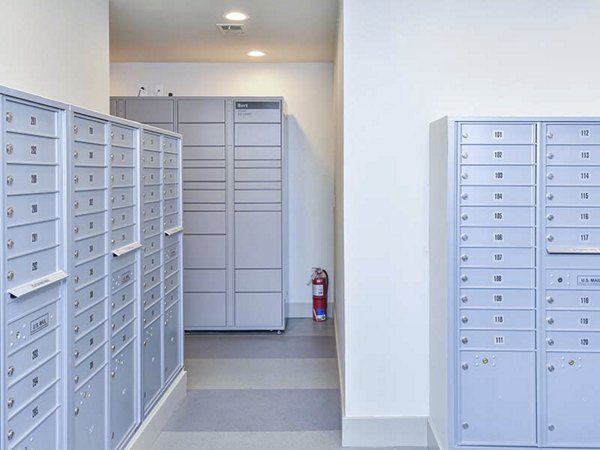 Mail room with secure package lockers at Vineyard Gardens Apartments