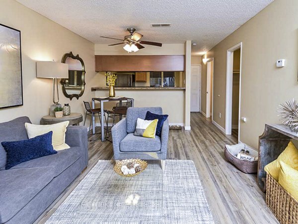 Living room with elegant decor at Vineyard Gardens Apartments featuring modern Greystar luxury apartments designs