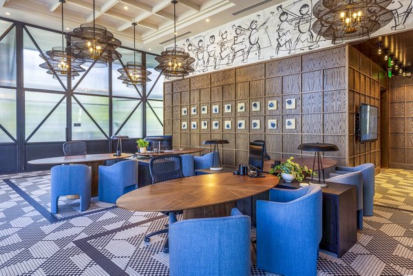 Inviting clubhouse lobby with modern decor at Landsby Apartments