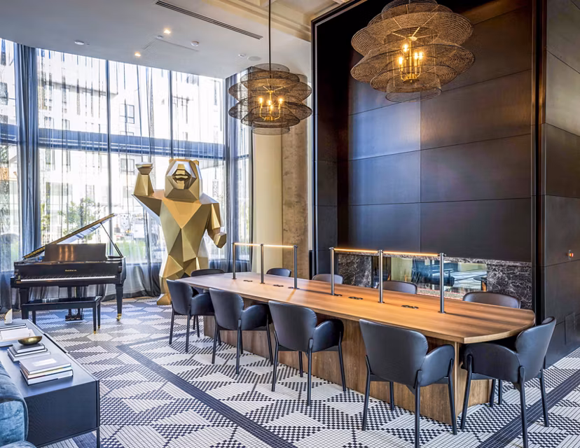 Clubhouse with stylish seating and modern decor in Landsby Apartments