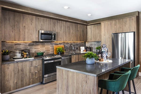 Contemporary kitchen with stainless steel appliances at Landsby Apartments, a luxury residence