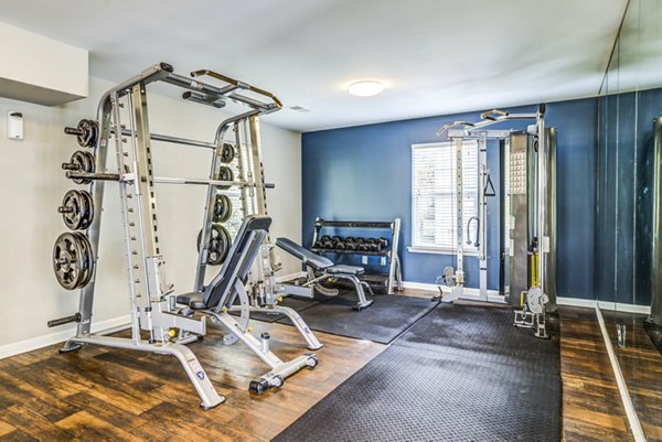 Fully-equipped fitness center with modern workout machines at Avana South Oaks Apartments