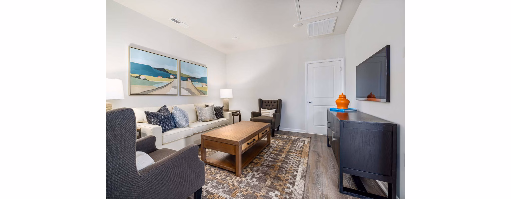 Modern living room with stylish decor at Ashford Townes Apartments