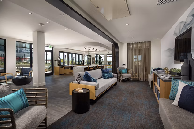 Stylish clubhouse with contemporary design at Azul North Park Apartments offering luxury amenities