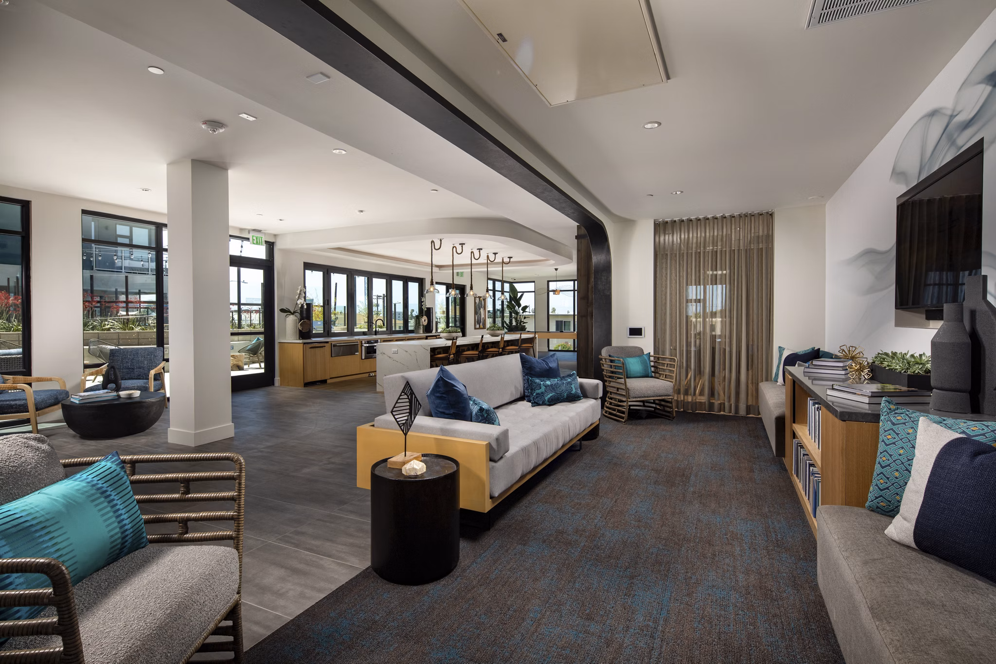 Stylish clubhouse with contemporary design at Azul North Park Apartments offering luxury amenities