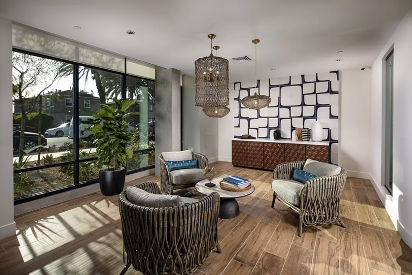 Chic clubhouse with modern furnishings at Azul North Park Apartments Ideal for social gatherings and relaxation