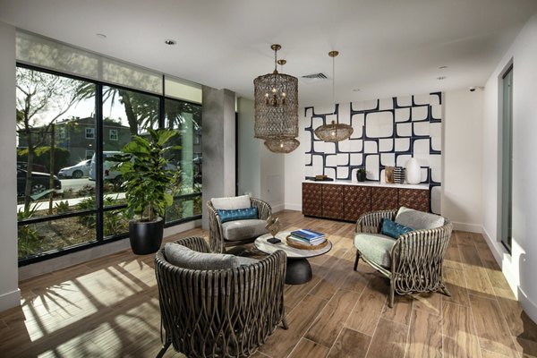 Chic clubhouse with modern furnishings at Azul North Park Apartments Ideal for social gatherings and relaxation