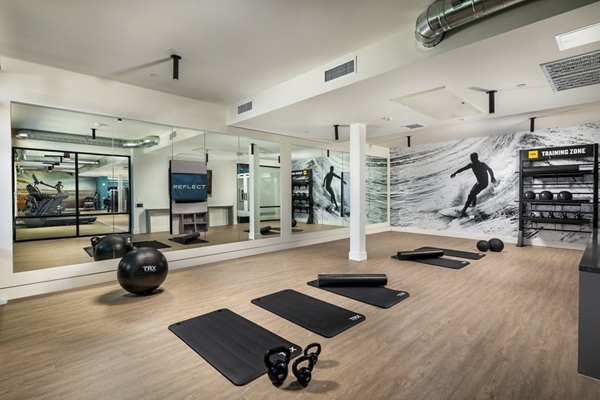 State-of-the-art yoga/spin studio at Azul North Park Apartments offering modern fitness amenities