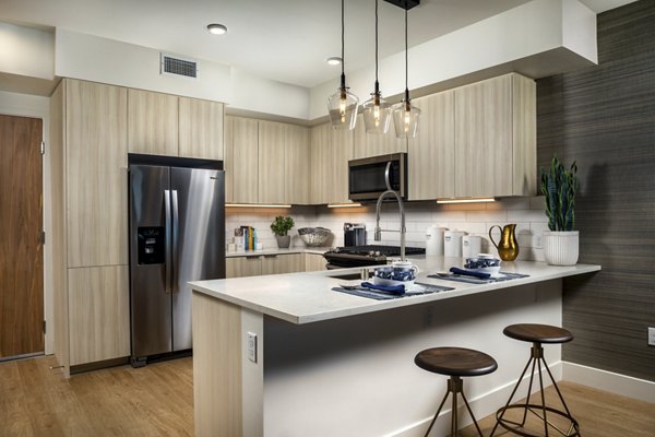 Modern kitchen featuring sleek countertops and stainless steel appliances in Azul North Park Apartments