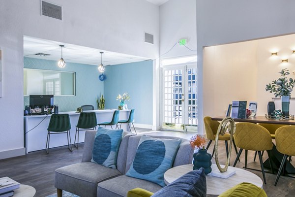 Stylish clubhouse with modern decor at Canoan Village Apartments, perfect for luxury living and community gatherings
