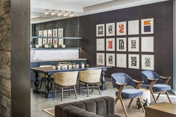 Stylish clubhouse lobby featuring modern art at Telegraph Arts Apartments