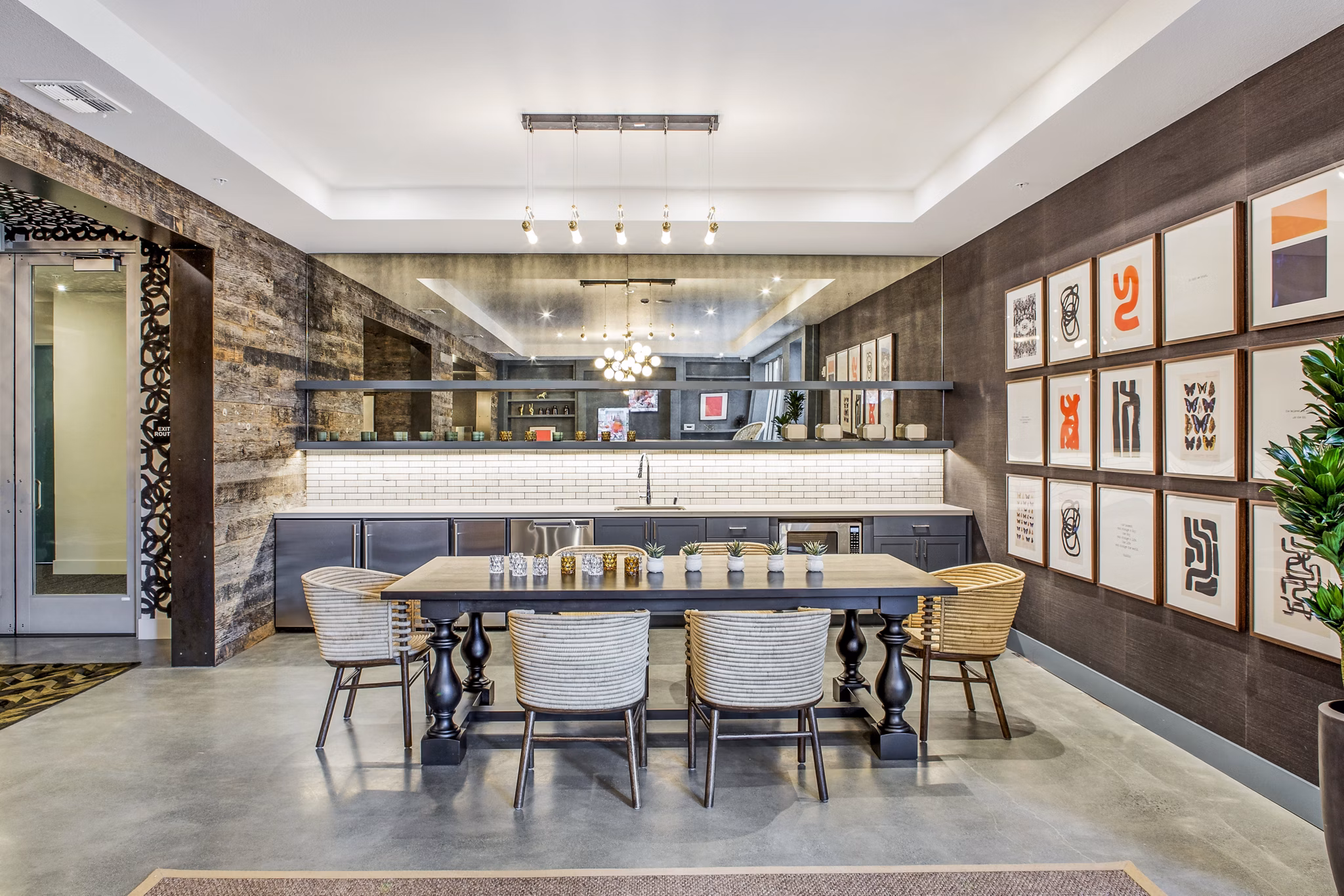 Contemporary clubhouse lobby featuring modern art at Telegraph Arts Apartments