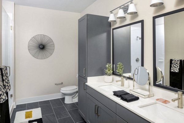 Luxurious bathroom with modern fixtures in Broadstone Pullman Apartments