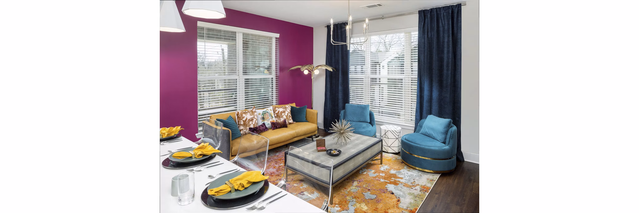 Modern living room with stylish dÃ©cor at Broadstone Pullman Apartments, featuring ample natural light and contemporary furnishings