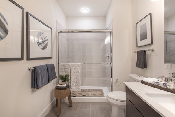 Modern bathroom with sleek fixtures at The Eliot on Ocean Apartments