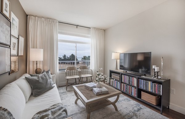 Modern living room with ocean views at The Eliot on Ocean Apartments, perfect for relaxation and entertaining guests