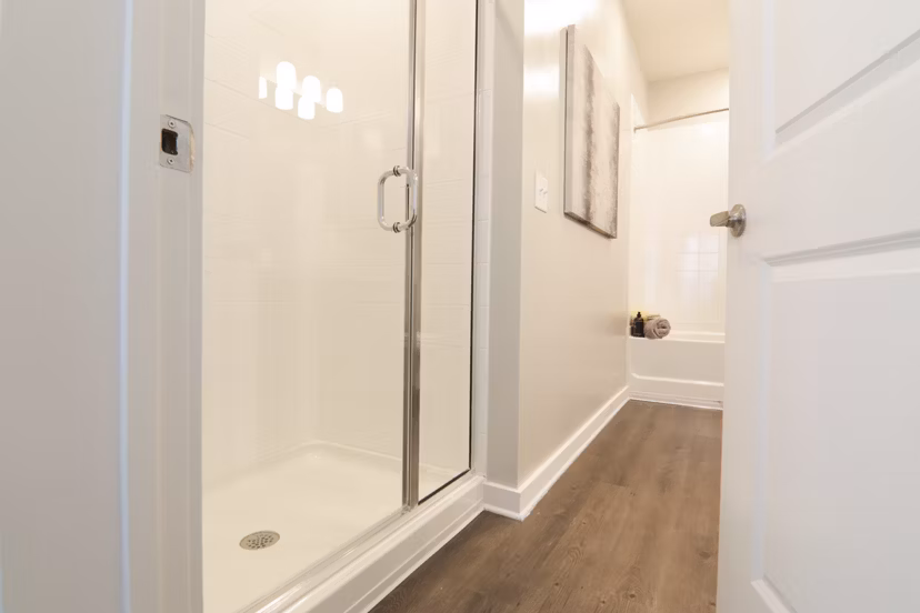 Bathroom with modern fixtures and sleek design at The Ravelle at Ridgeview Apartments