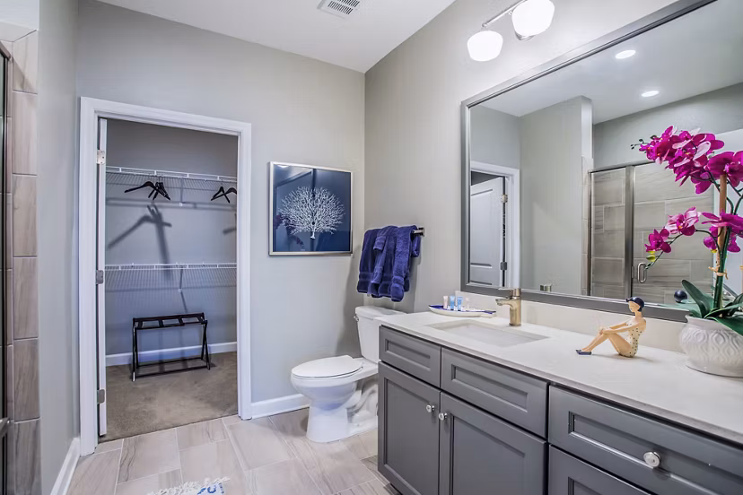 Luxurious bathroom with elegant fixtures at Everleigh Cool Springs Apartments