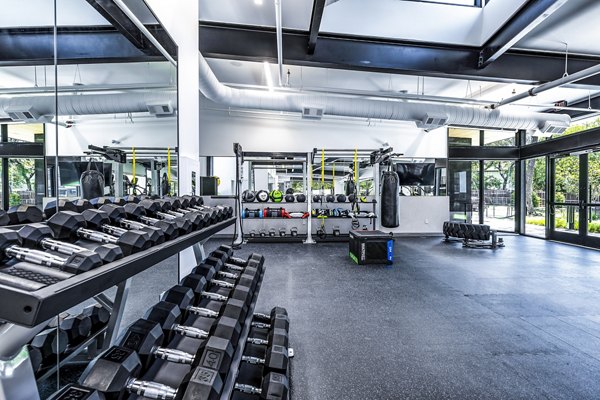 State-of-the-art fitness center with modern equipment at Perch Apartments luxury community