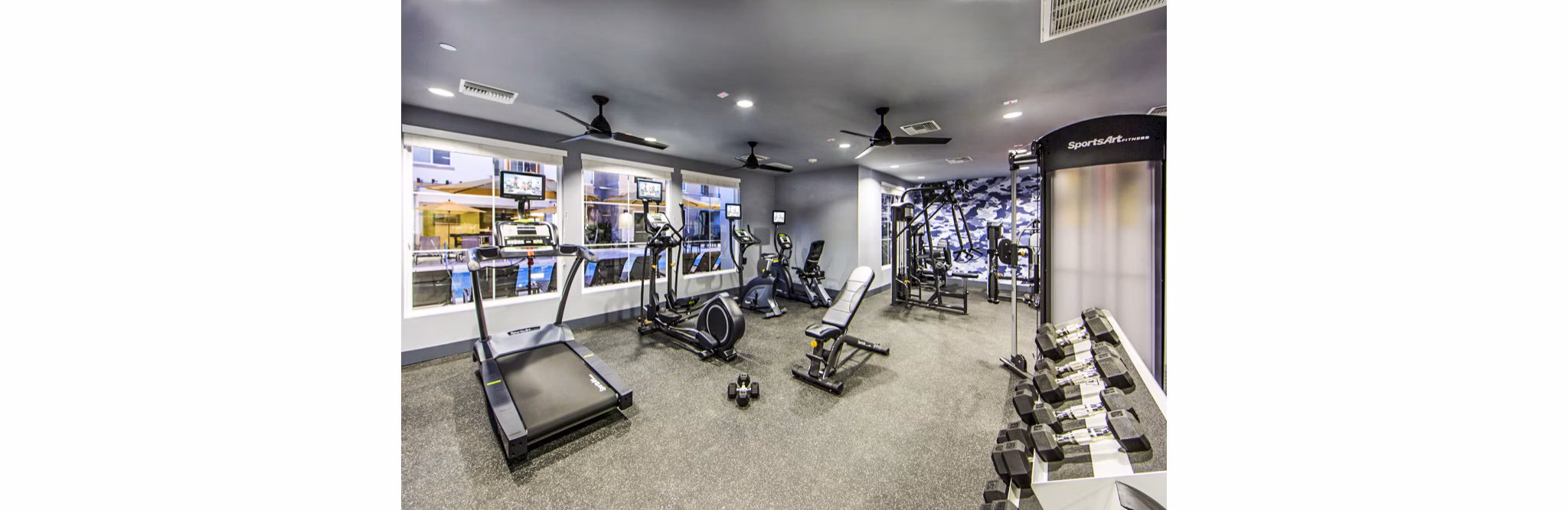 State-of-the-art fitness center with modern equipment at Haven76 Apartments, providing luxury living and wellness amenities
