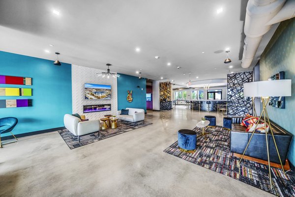 Lobby lounge with contemporary design features at Beckon Collective Apartments