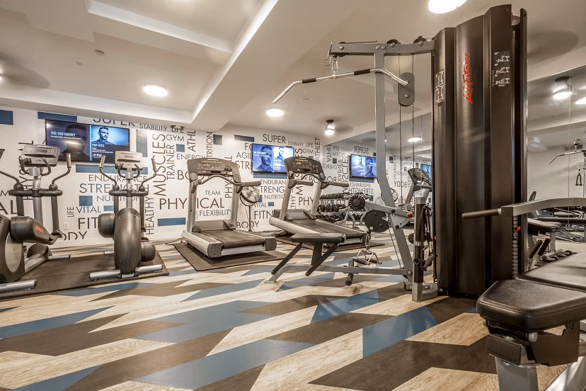 Fitness center with state-of-the-art equipment at 644 City Station Apartments