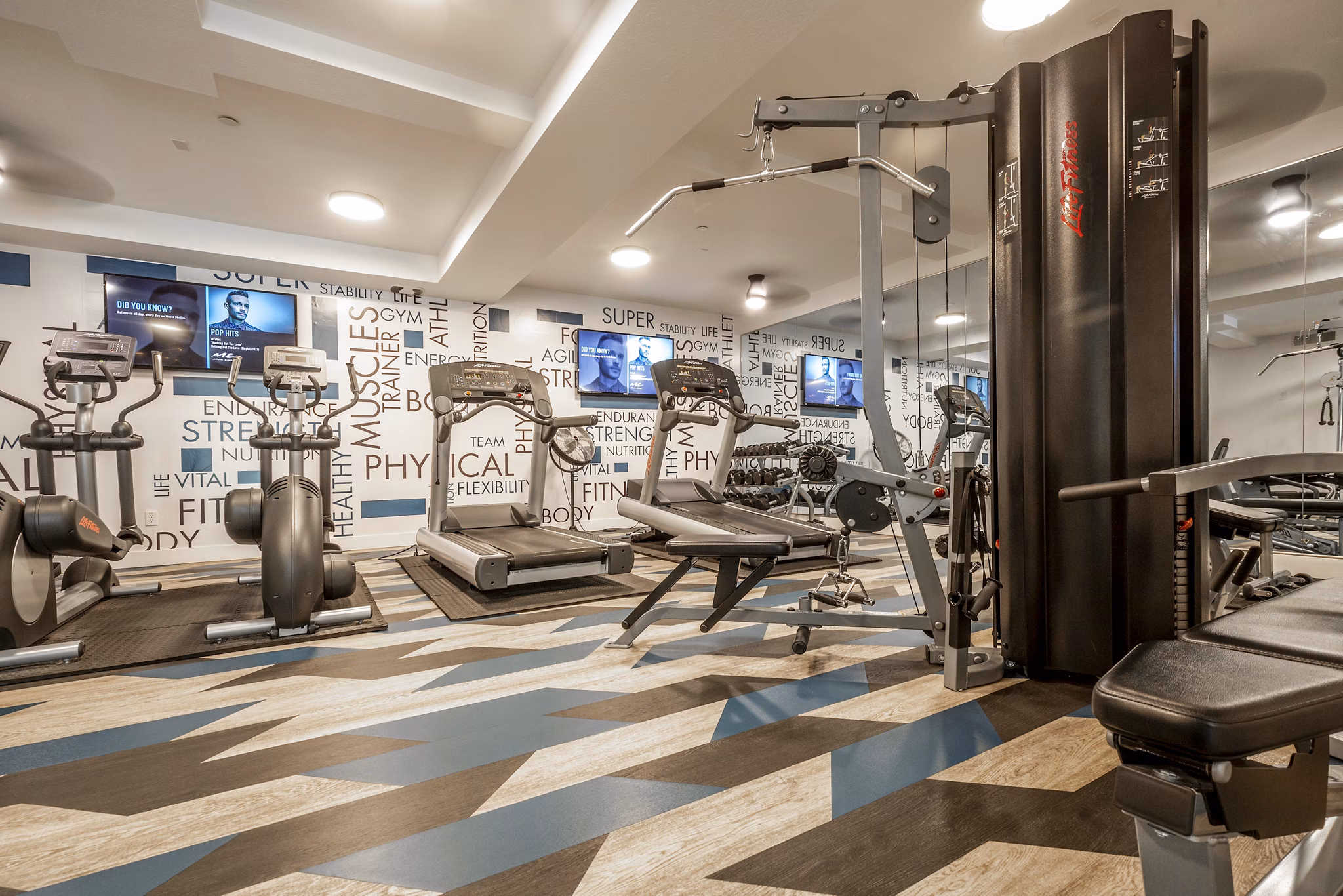 Fitness center with state-of-the-art equipment at 644 City Station Apartments