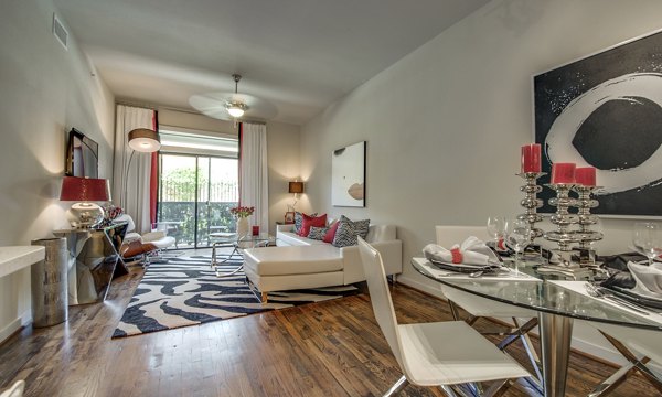 Cozy living room with modern decor at 2900 West Dallas Apartments