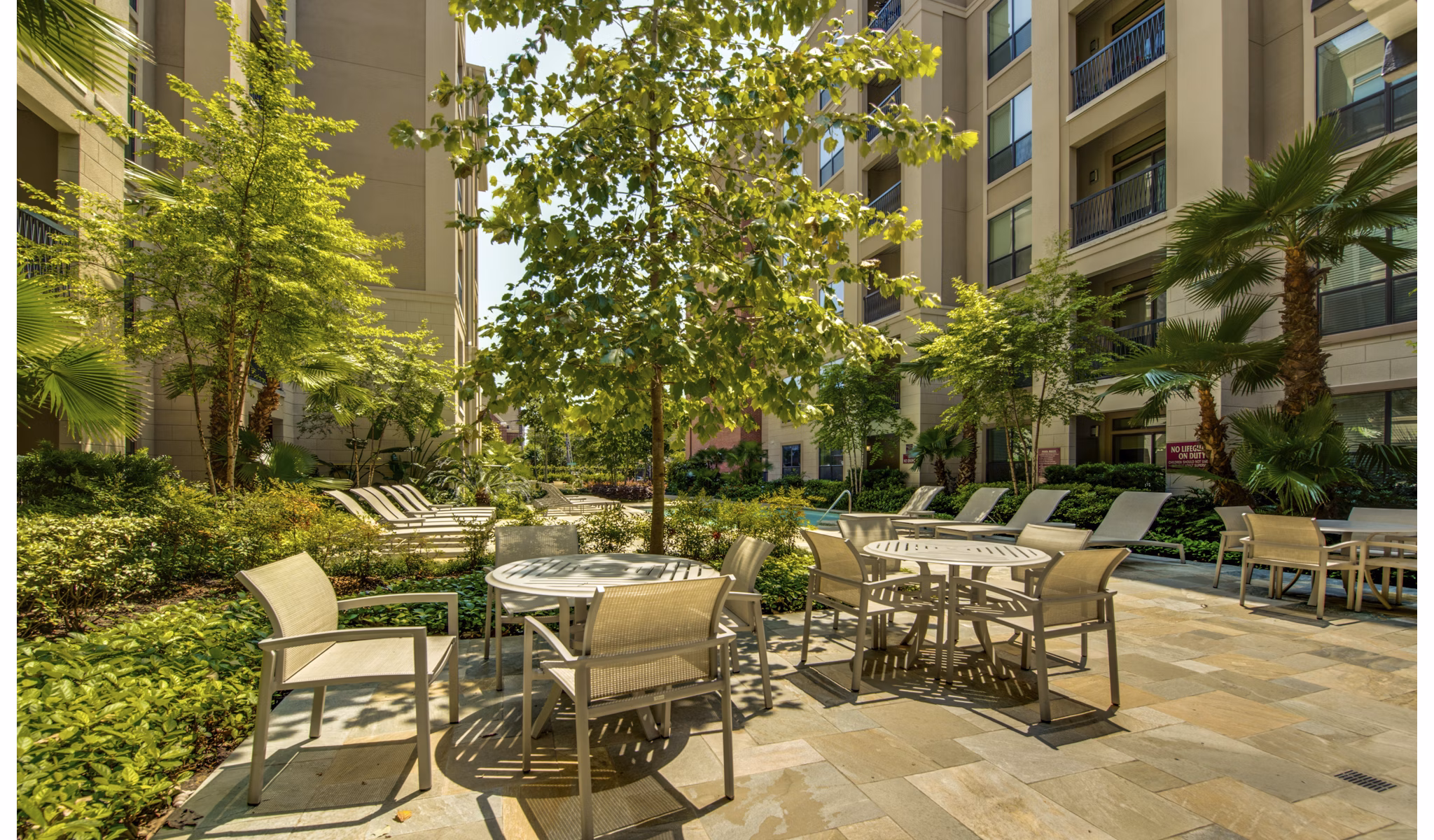 Spacious patio area with modern seating at 2900 West Dallas Apartments, a luxury property offering relaxation and city views
