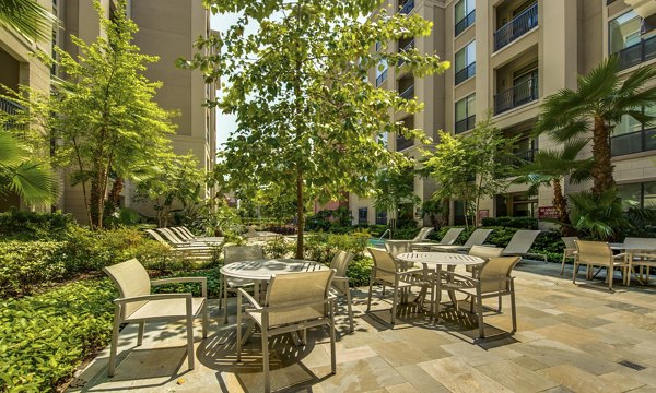 Spacious patio area with modern seating at 2900 West Dallas Apartments, a luxury property offering relaxation and city views