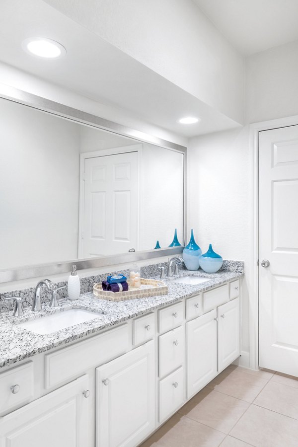 Luxurious bathroom with modern fixtures at Jackson Hill Apartments