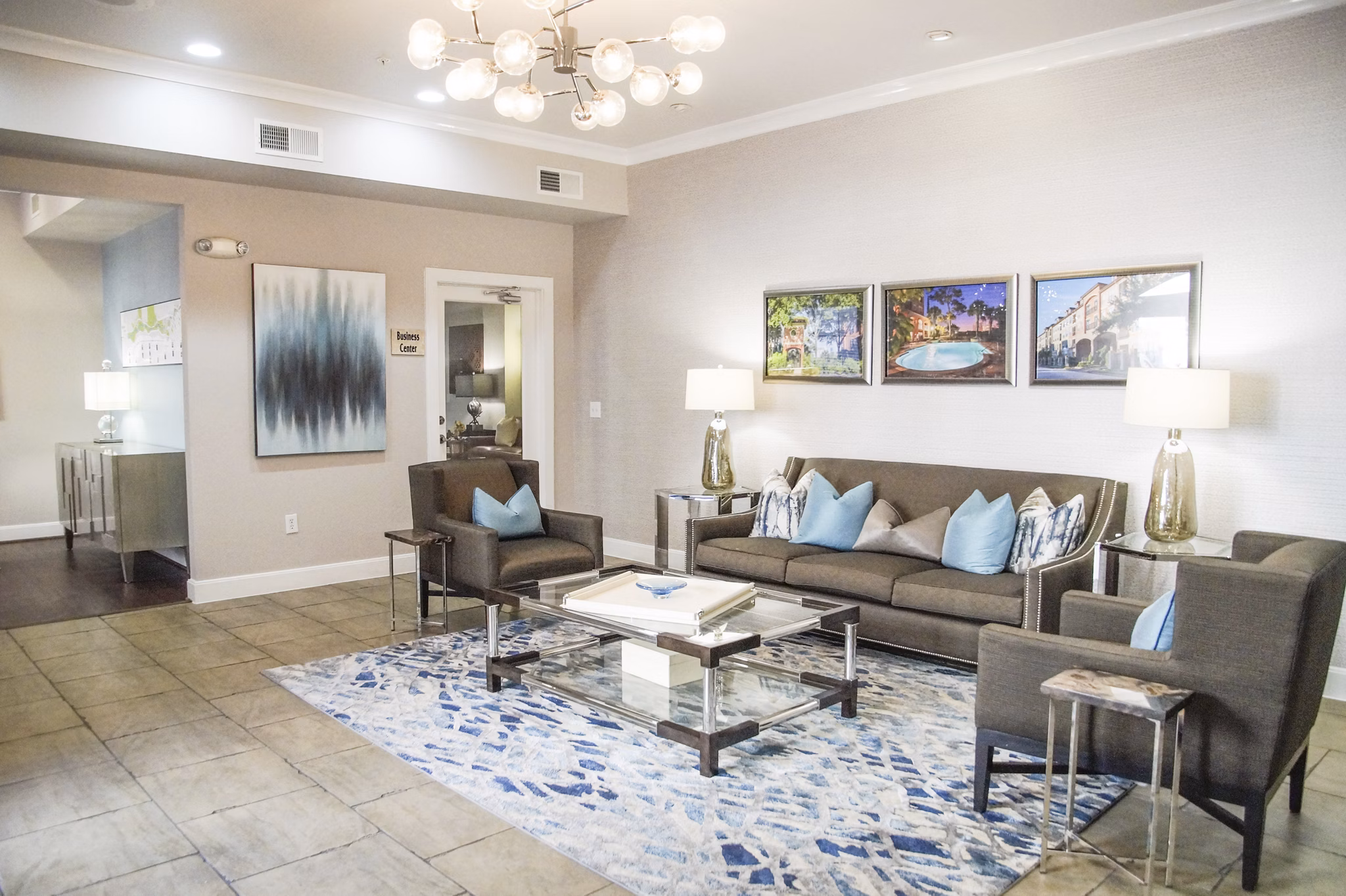 Elegant clubhouse with modern furnishings at Jackson Hill Apartments, perfect for gatherings and relaxation