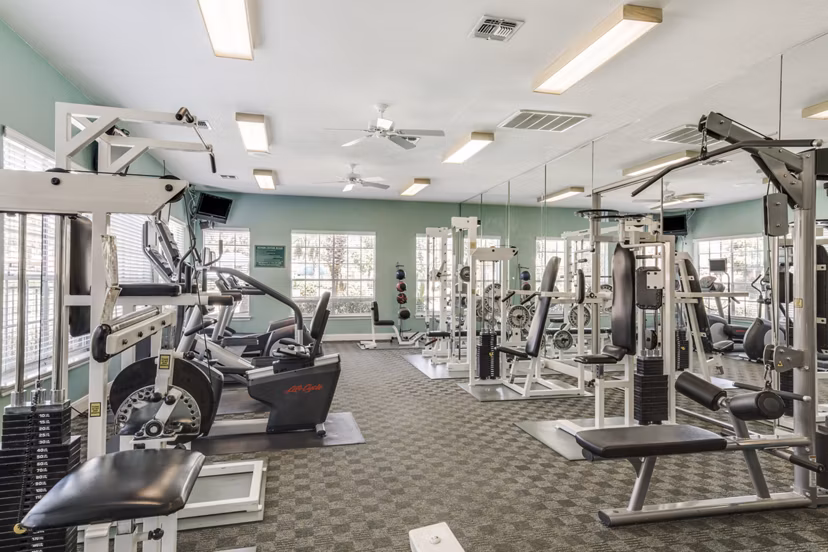 State-of-the-art fitness center at Las Palmas Apartments equipped with modern exercise machines