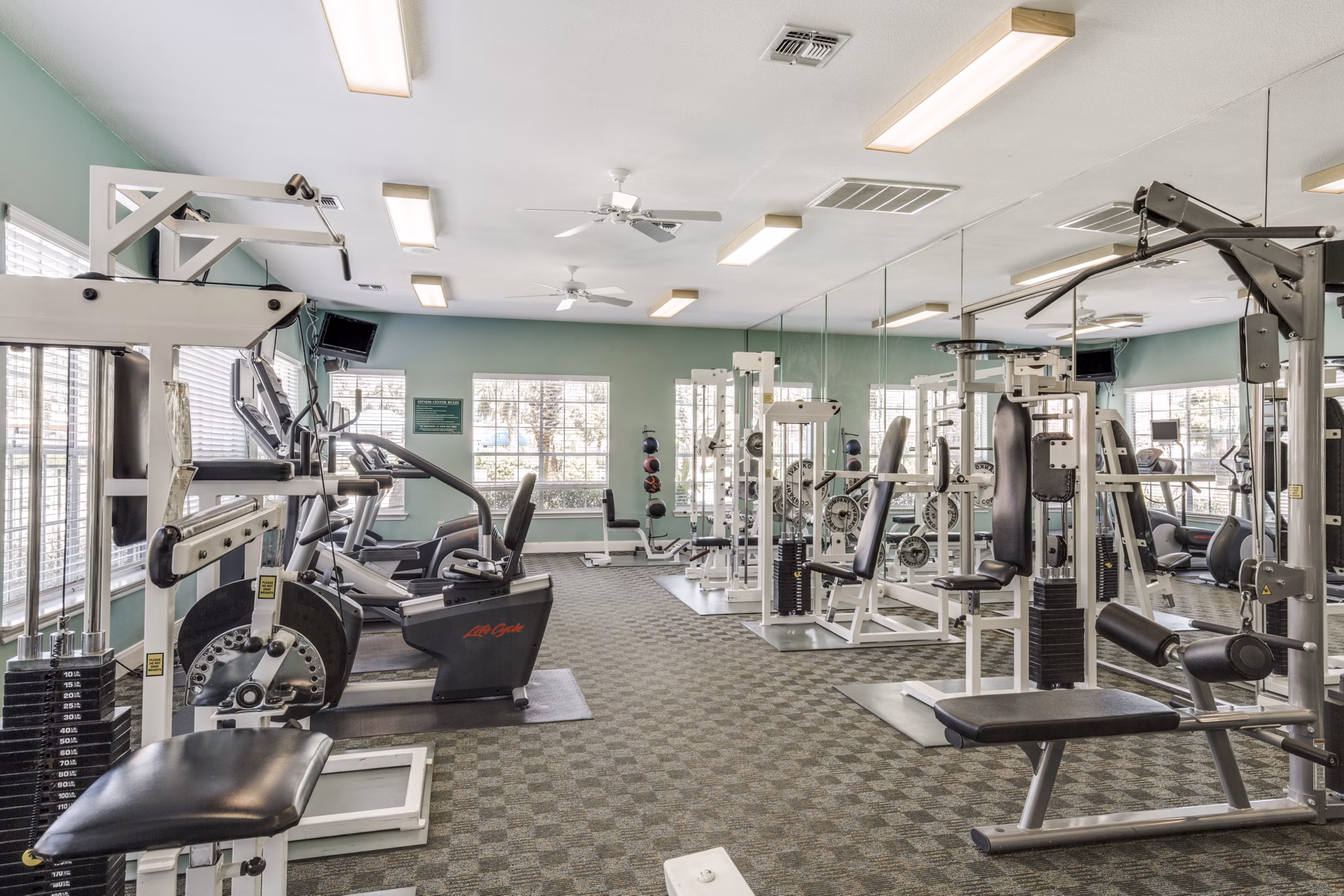 State-of-the-art fitness center at Las Palmas Apartments equipped with modern exercise machines