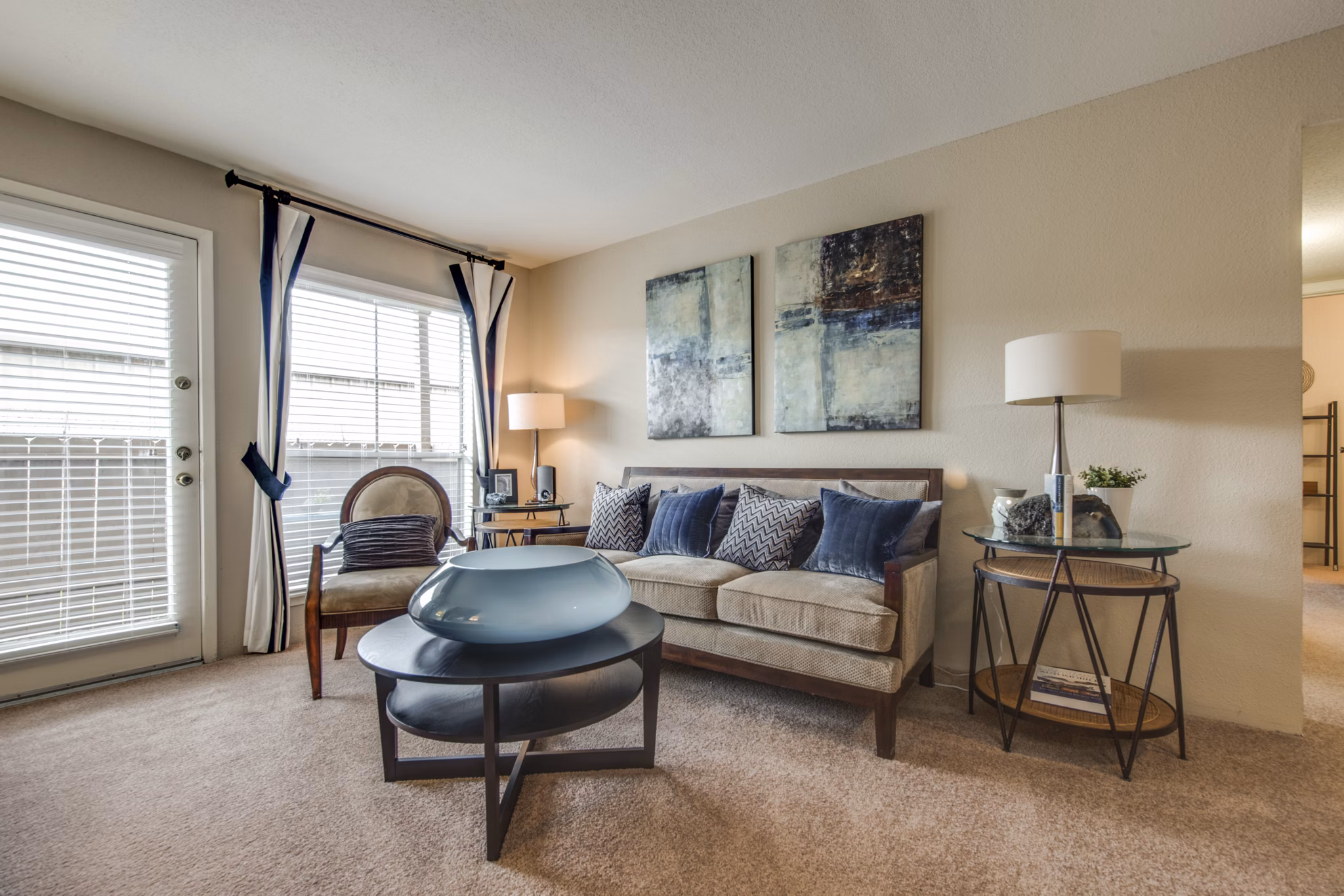Contemporary living room with stylish decor in Sabo Village Apartments, offering luxury living spaces in a serene environment