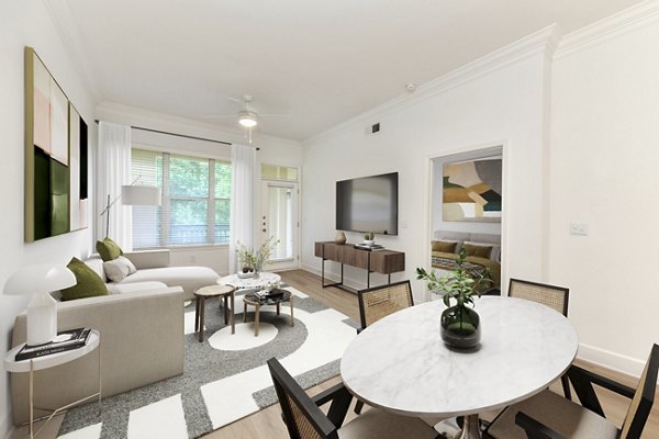 Dining area featuring elegant lighting and modern decor at Kingsboro Luxury Apartments