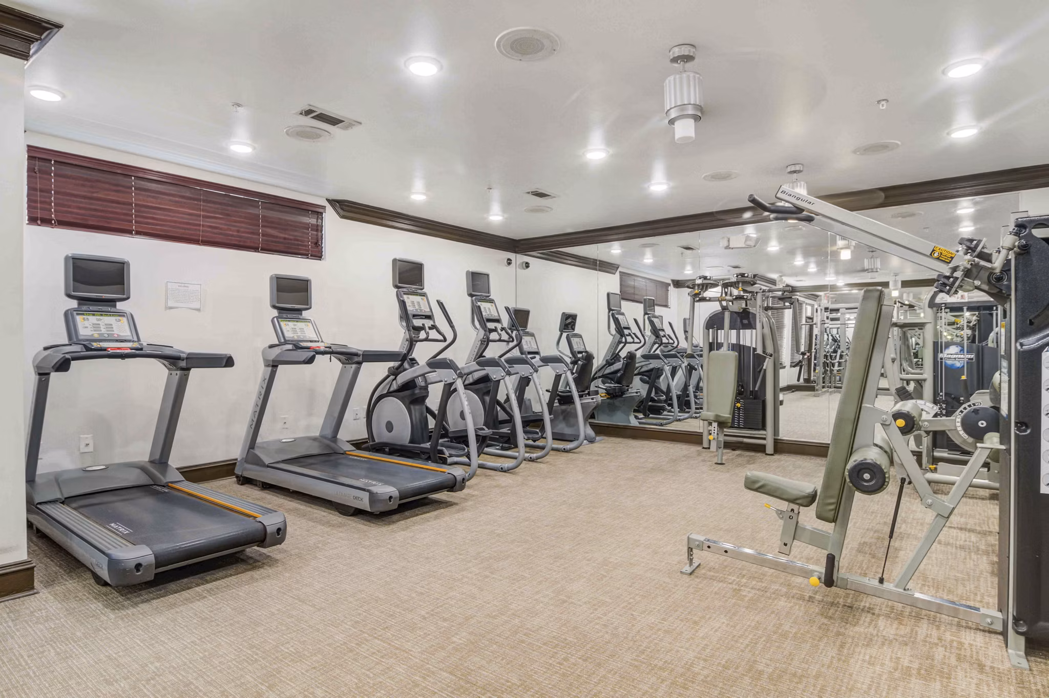 State-of-the-art fitness center with modern equipment at Kingsboro Luxury Apartments