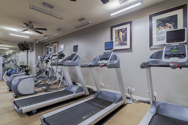 Modern fitness center with state-of-the-art equipment at Peachtree Dunwoody Place Apartments in an upscale community