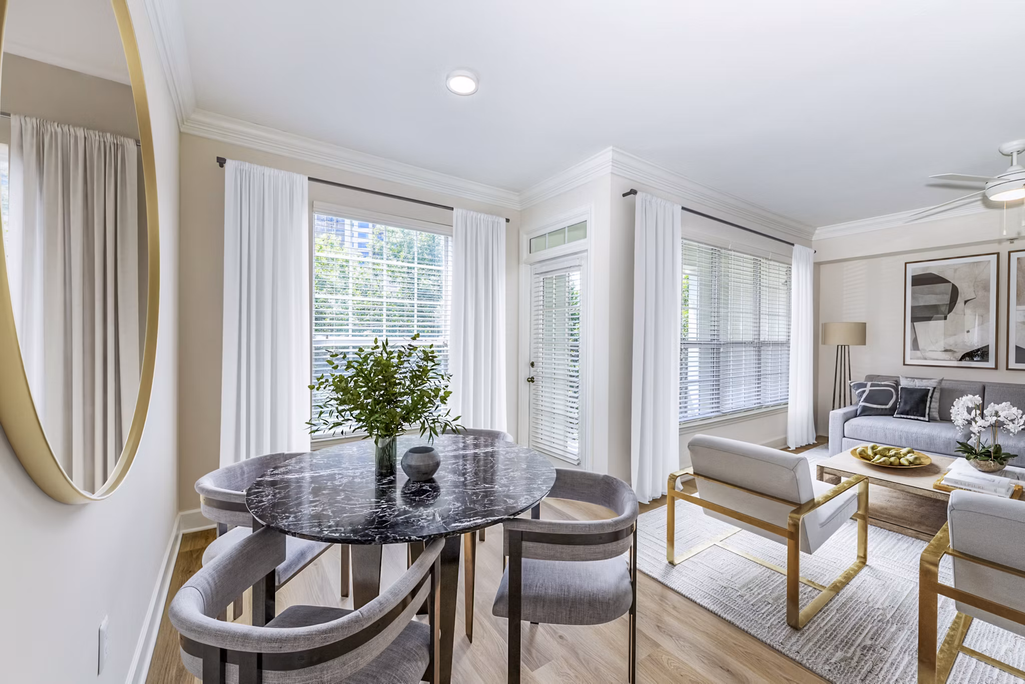 Dining room featuring elegant decor and modern furniture at Phipps Place Apartments
