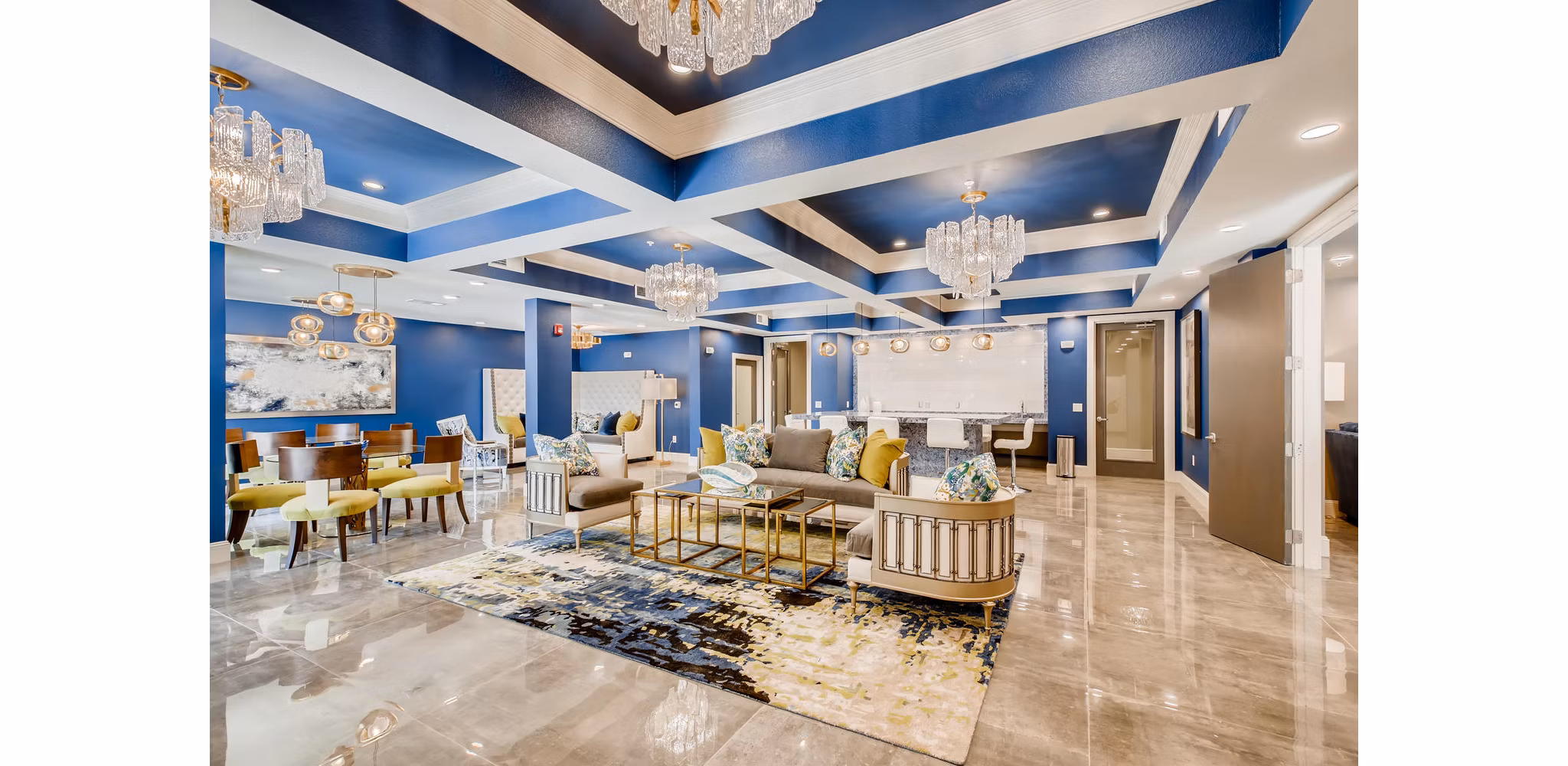 Elegant clubhouse with modern seating and lighting at The Caroline Apartments