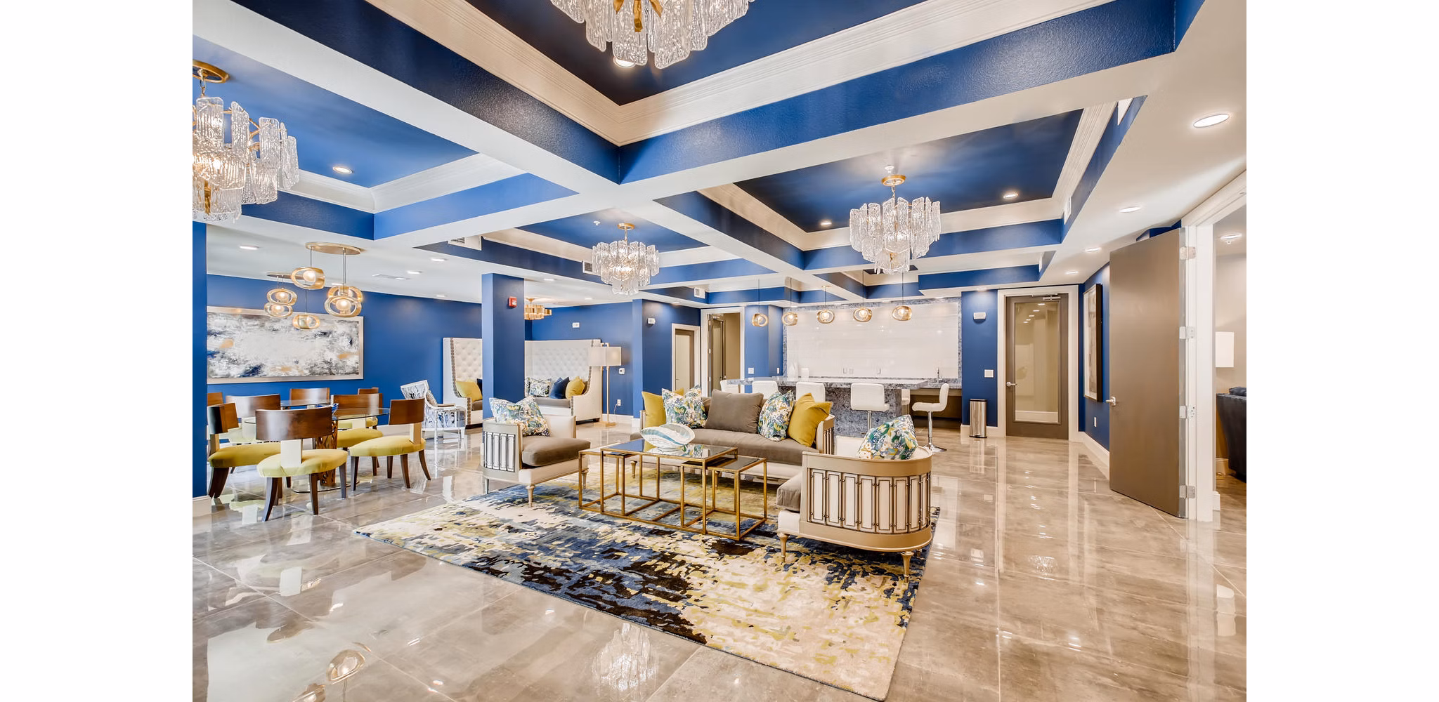 Elegant clubhouse with modern seating and lighting at The Caroline Apartments