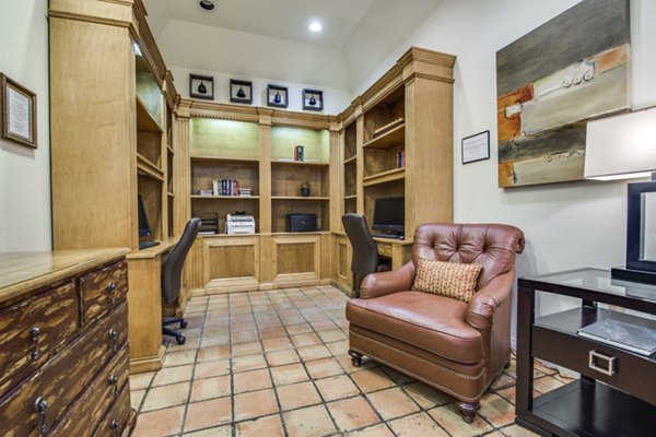 Business center with modern workstations at The Creole on Yorktown Apartments